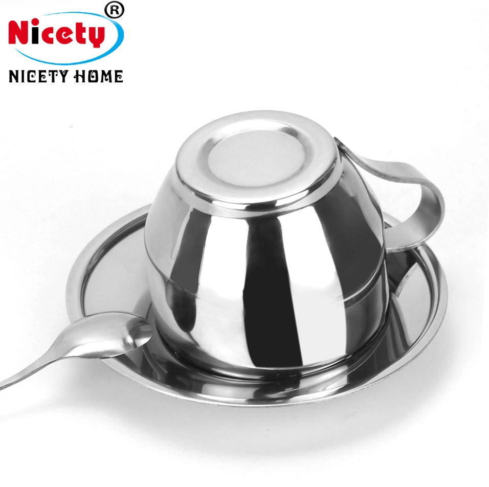 Anti-Scald Handle Spoon Plate Milk Tea Mug Stainless Steel Cappuccino Coffee Cup