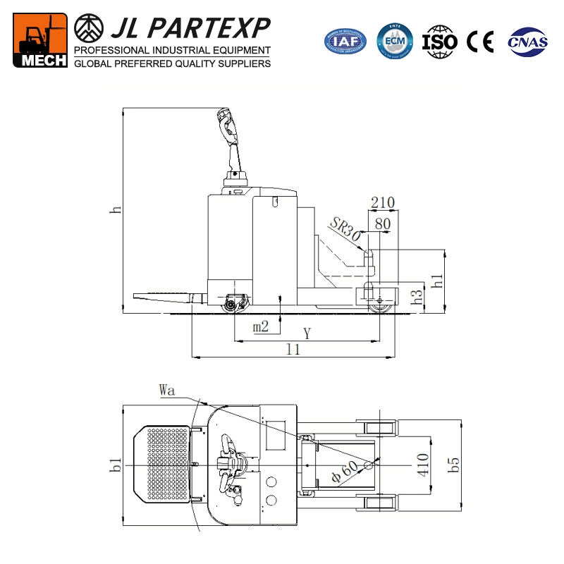 2ton 3ton 4ton 5ton Hubpalette Automatische Rider On Typ Mini-Elektro-Schlepper mit verstellbarem Anhängerkupplung Hork