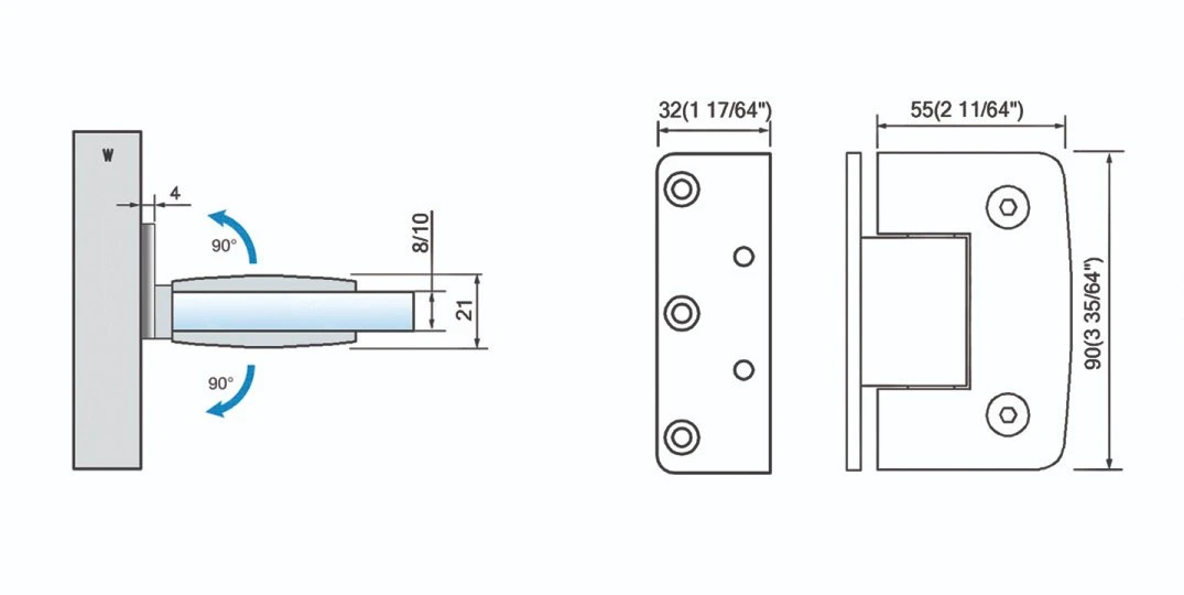 Accesorios de puerta de vidrio de ducha estándar para Mayorista/Proveedors bisagras montaje en pared Con placa trasera Offset carcasa de la pantalla de la ducha sin marco en Foshan