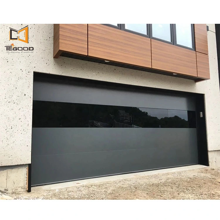 Visión completa moderno personalizada automática aislada de aleación de aluminio toldo negro automático de puertas de garaje para el hogar