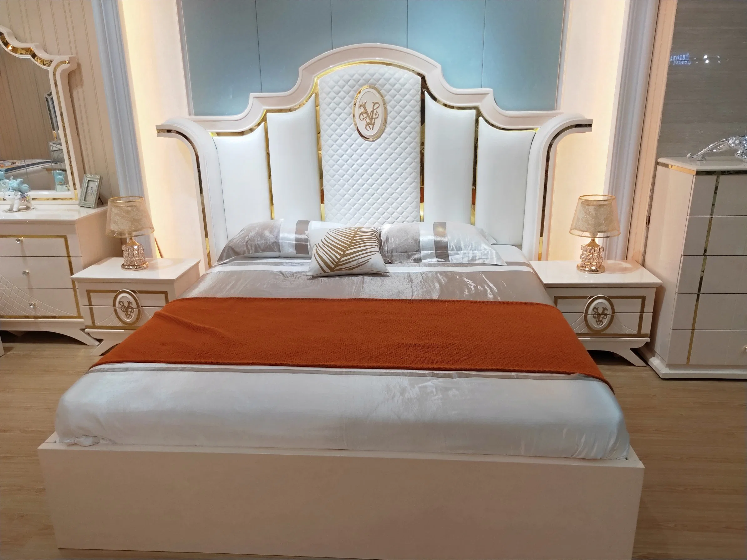 Номер Luxury Classic Home Королева Размер Мебель Спальня Set Double Кожаные деревянные кровати