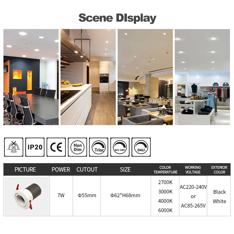 Narrow Beam LED Downlight 7W Module Oval Round Recessed Mounted Ceiling Spotlight COB Wall Washer LED Downlight