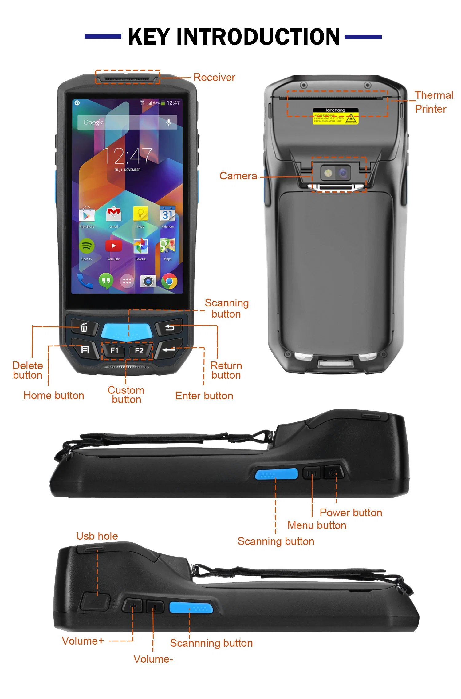 Dispositivos biométricos sem fios 4G robustos preço acessível pos Terminal portátil PDA dispositivo Android com leitor de códigos de barras