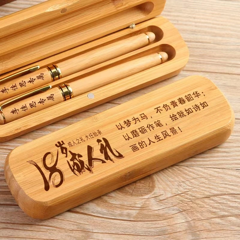 Stationery & Office Accessories Portable Customized Logo Gift Wooden Pen Set Promotion Bamboo Pen Box