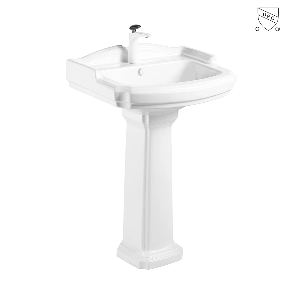 Venta caliente cuarto de baño blanco con diseño tradicional de cerámica de época China Free-Standing vítreo cerámica artesanal de muebles de pedestal