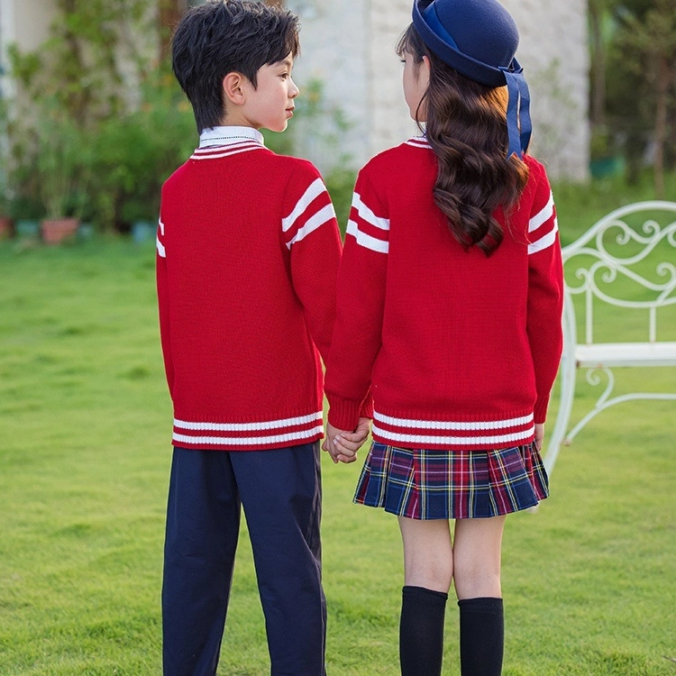 English Style Team Uniform Spring and Autumn Attire Cardigan Red Sweater