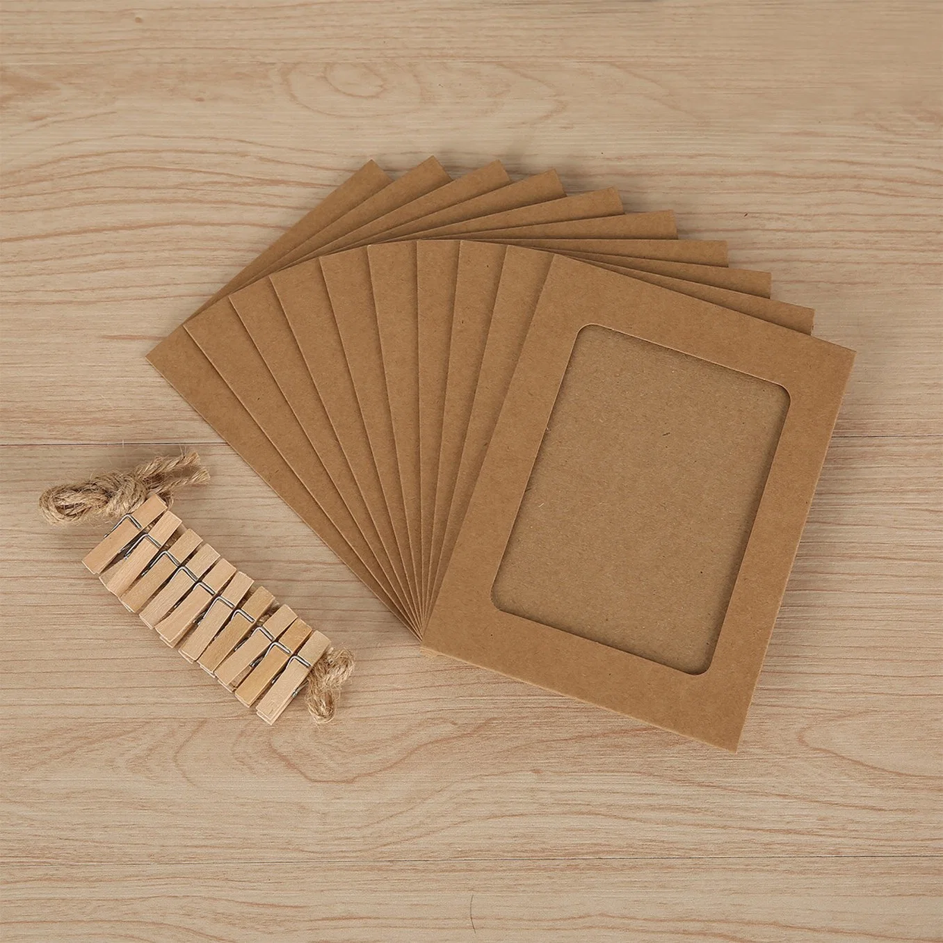 4X6 Kraft Paper 30 PCS DIY Cardboard with Wood Clips and Jute Twine Paper Photo Frame