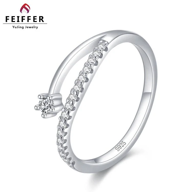 Trendy Classic Micro Pave Cubic Zirconia Finger Ring Rhodium Plating Adjustable CZ Zircon 925 Sterling Silver Ring for Women