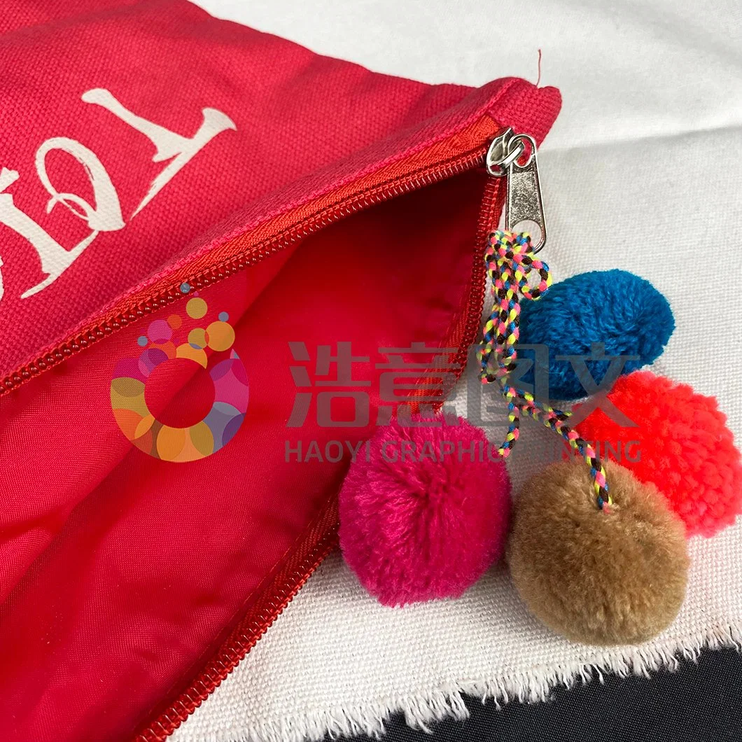 Custom Creative Red Storage Canvas File Zipper Pen Bag for Pencil Bags