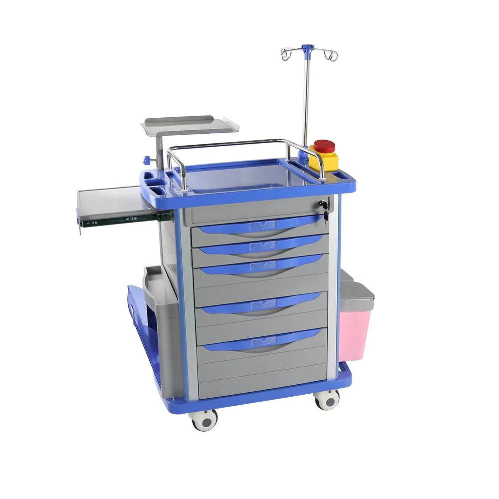 Mobilier de l'hôpital de médicaments d'urgence médicale en plastique ABS Panier chariot sur roues de traitement d'urgence