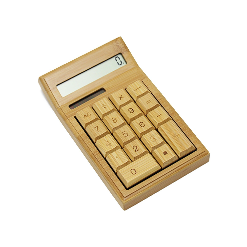 Office Stationery Supply Eco Gift Bamboo Desktop Calculator with Solar Power