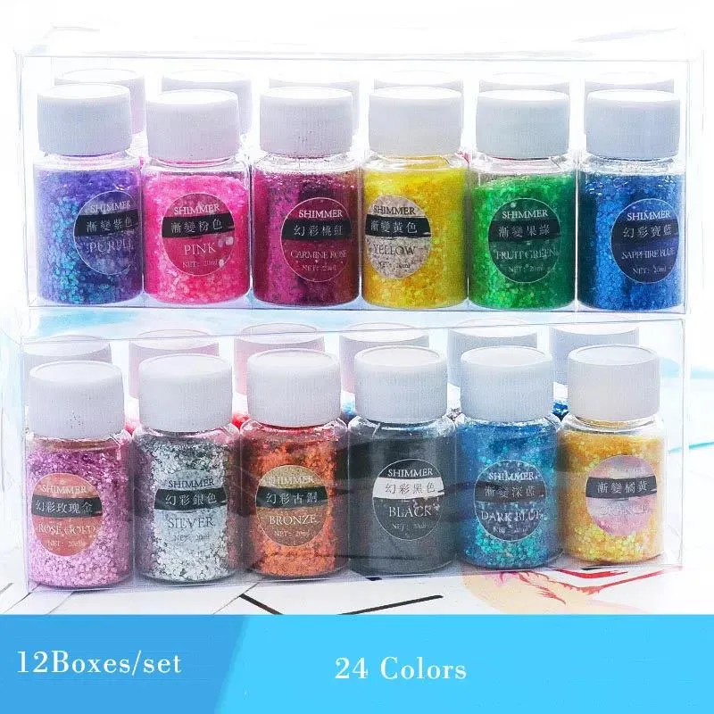 1 Caja de 20ml láser holográfica de esmalte de uñas uñas Sequin Glitter degradado de color de pintura en polvo de uñas acrílicas decorativas Accesorios