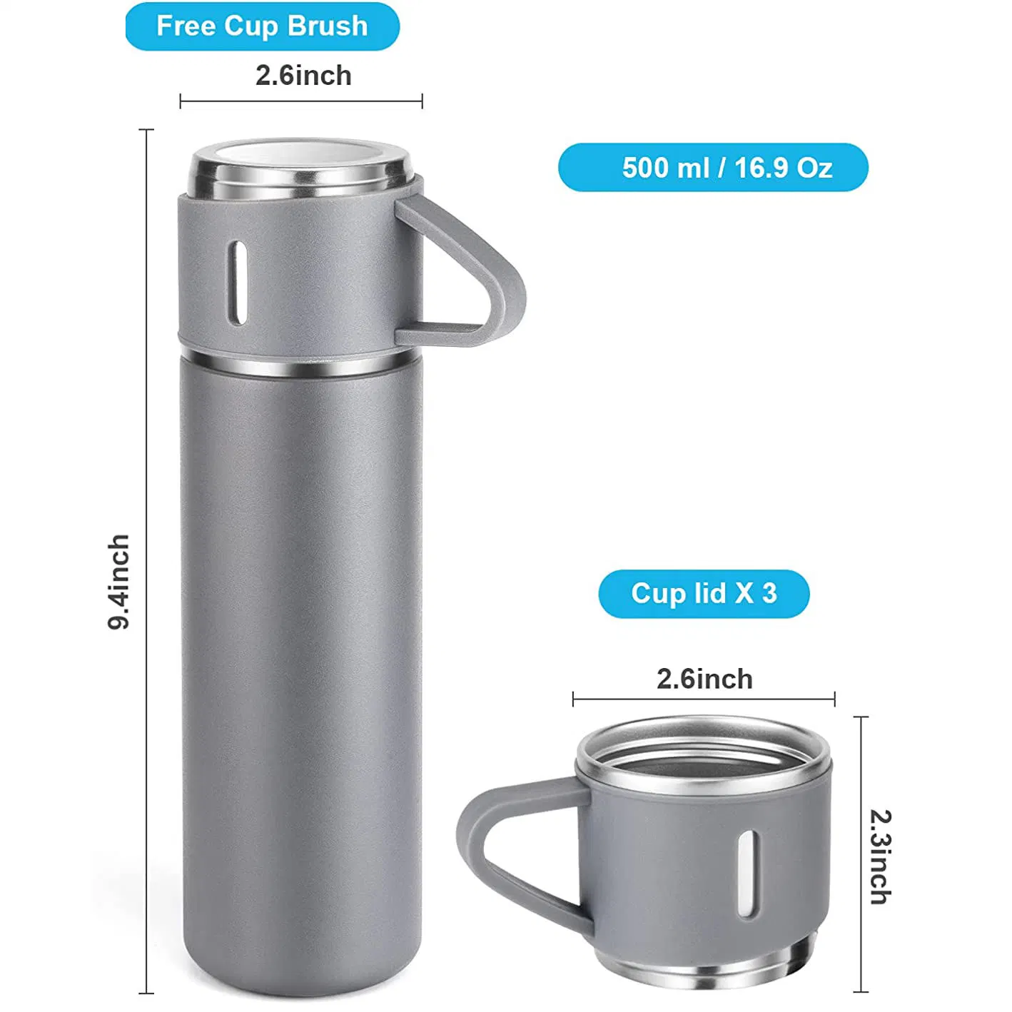 Outdoor Camp Family Travel Mug Gift 17oz Double Wall Stainless Steel Thermal Vacuum Flask Gift Set