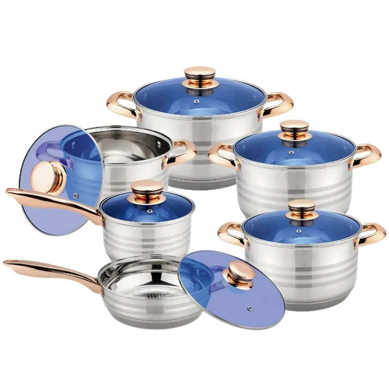 12 PCS Cooking Pots and Pans Non Stick with Detachable Handle High Quality Restaurant Kitchen Household Stainless Steel Cookware Set Glass Lid