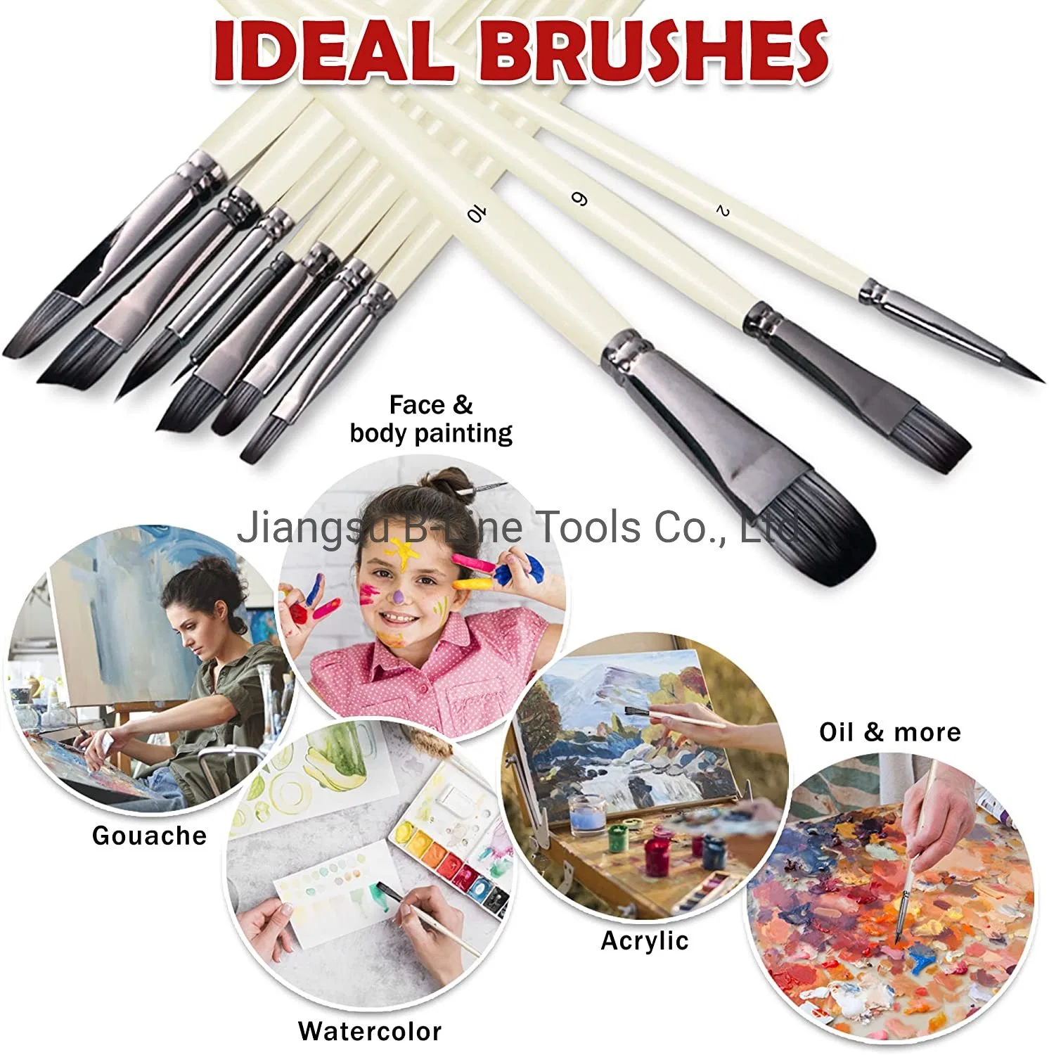 Wholesale/Supplier 10PCS Short Wooden Handle Artist Brush Paint Brush Set All Purpose