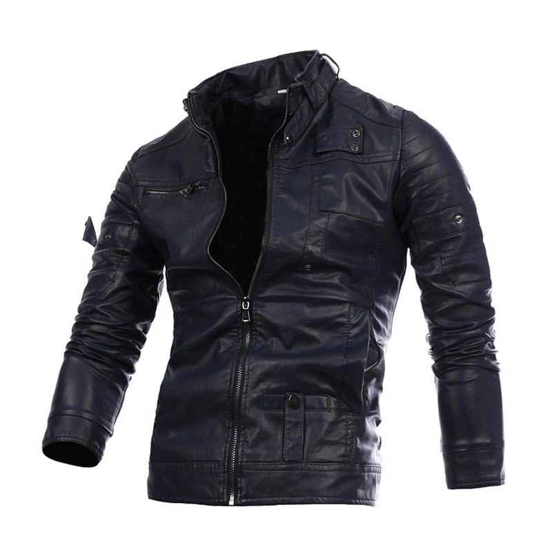 Muelle de la moda de hombre negro motocicleta personalizada Faux PU chaquetas de cuero para hombres