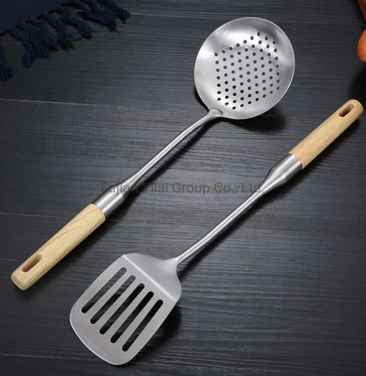 Kitchen Utensil Set 6 PCS Premium Cooking Tools with Wood Handles Pasta Fork, Soup Ladle, Turner, Slotted Turner