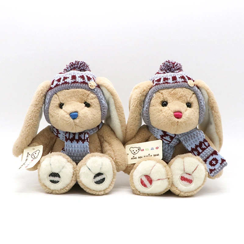 Wholesale Cute Customized Animal Designed 23 Cm 45 Cm Rabbit Plush Toys with Knitted Hat