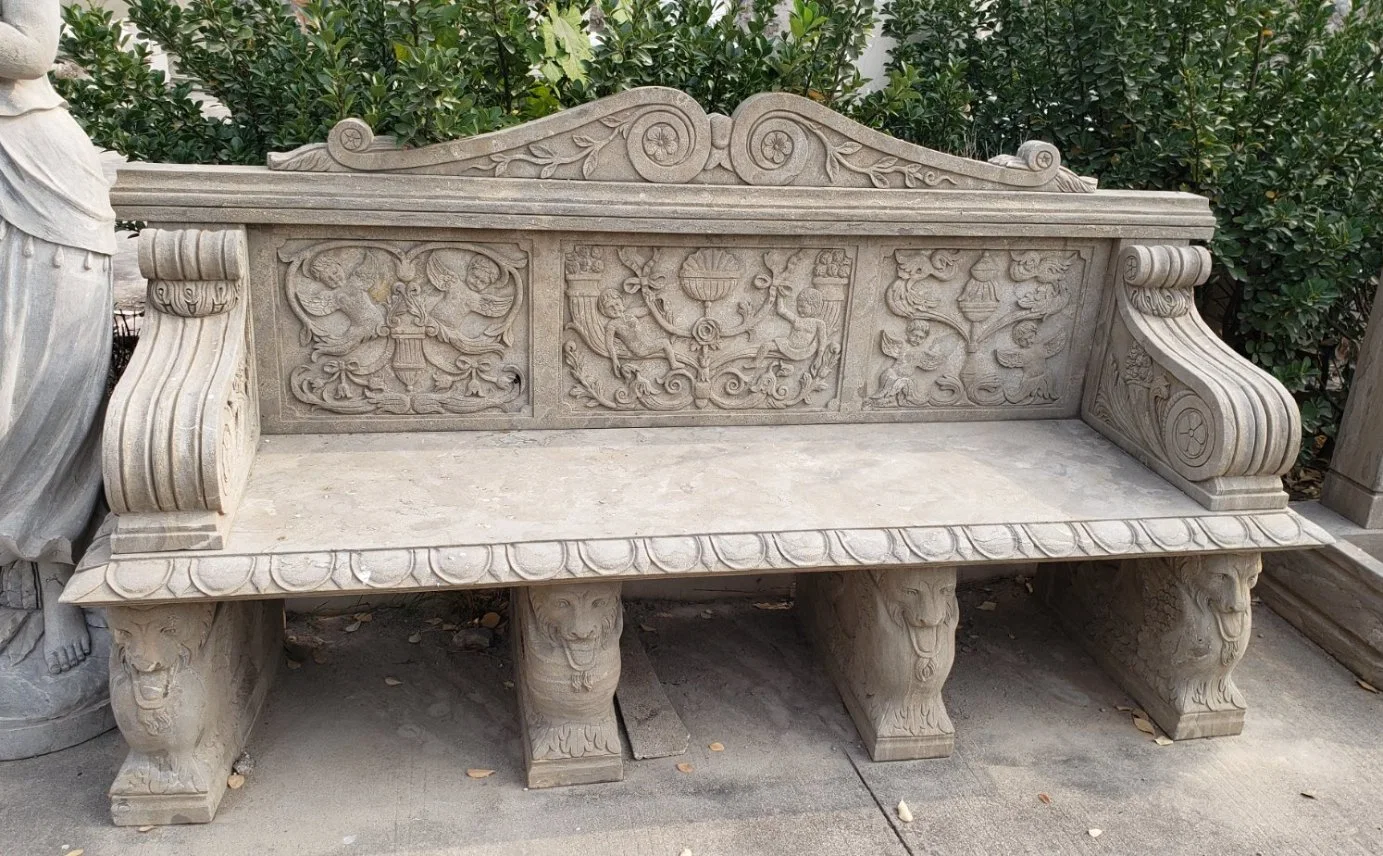 Garden Decoration Outdoor Furniture Stone Marble Carving Park Bench (SYMB-016)