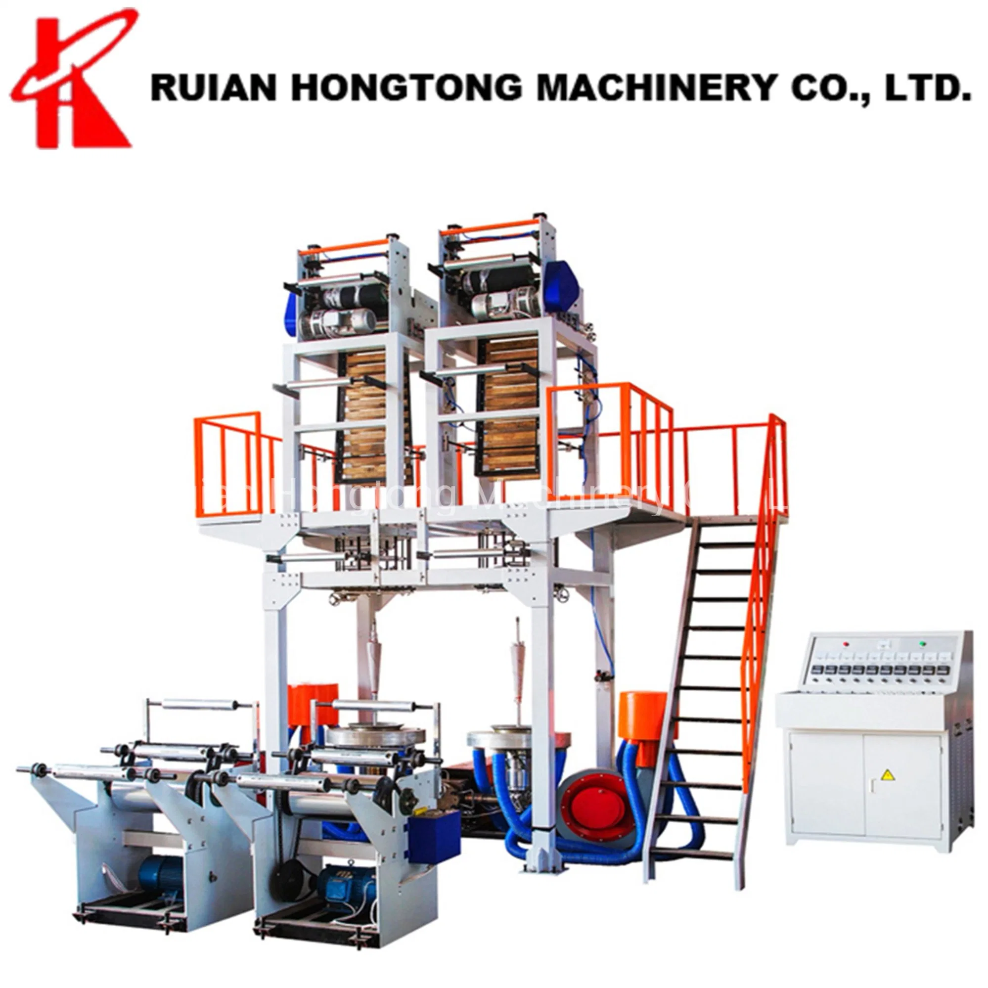 Single 1 Screw Double Dual 2 Die Head HDPE LDPE LLDPE Biodegradable Cornstarch PE Plastic Blown Film Blowing Extrusion Machine with 2 Winder