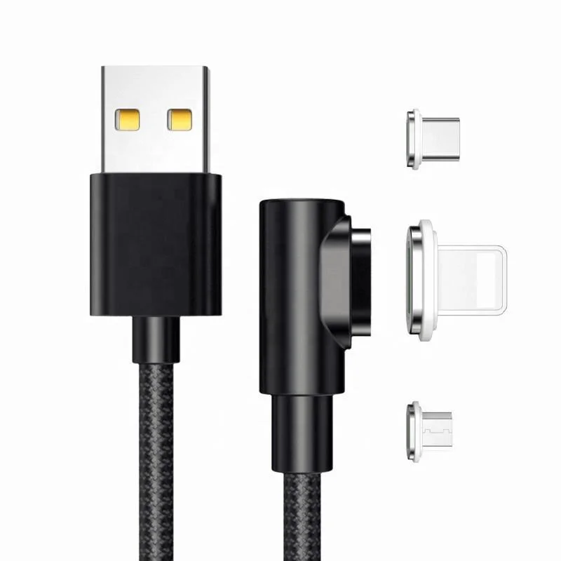 High quality type C micro 8pin magnetic cable nylon braid 90 angle 3A quick charging USB cable