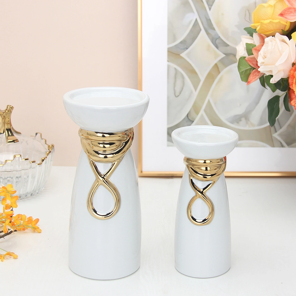 C041g Luxury Ceramic White Candle Holder 8 Inch Candle Porcelain Candle Stand Pairs Decor for Hotel