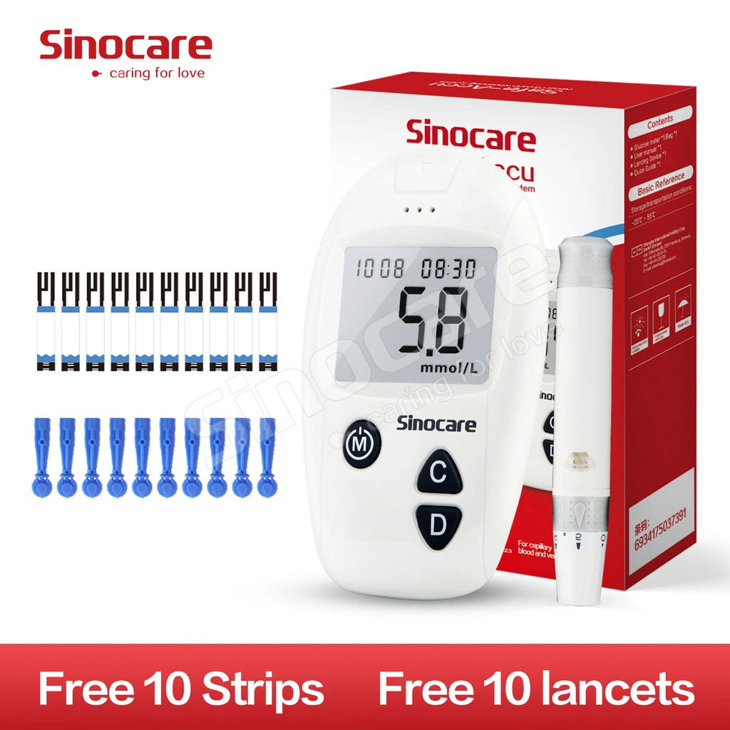 Sinocare Safe Accu Portable Blood Glucose Meter Diabetes Tester Blood Sugar Checker with 10 PCS Test Strips