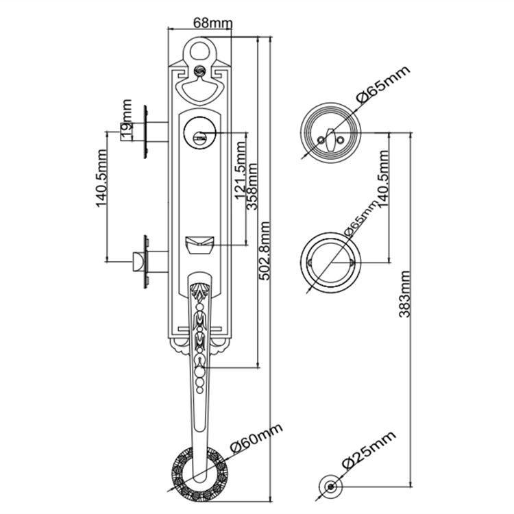 American Solid Zinc Alloy Mechanical Key Lock Door Hardware Handle