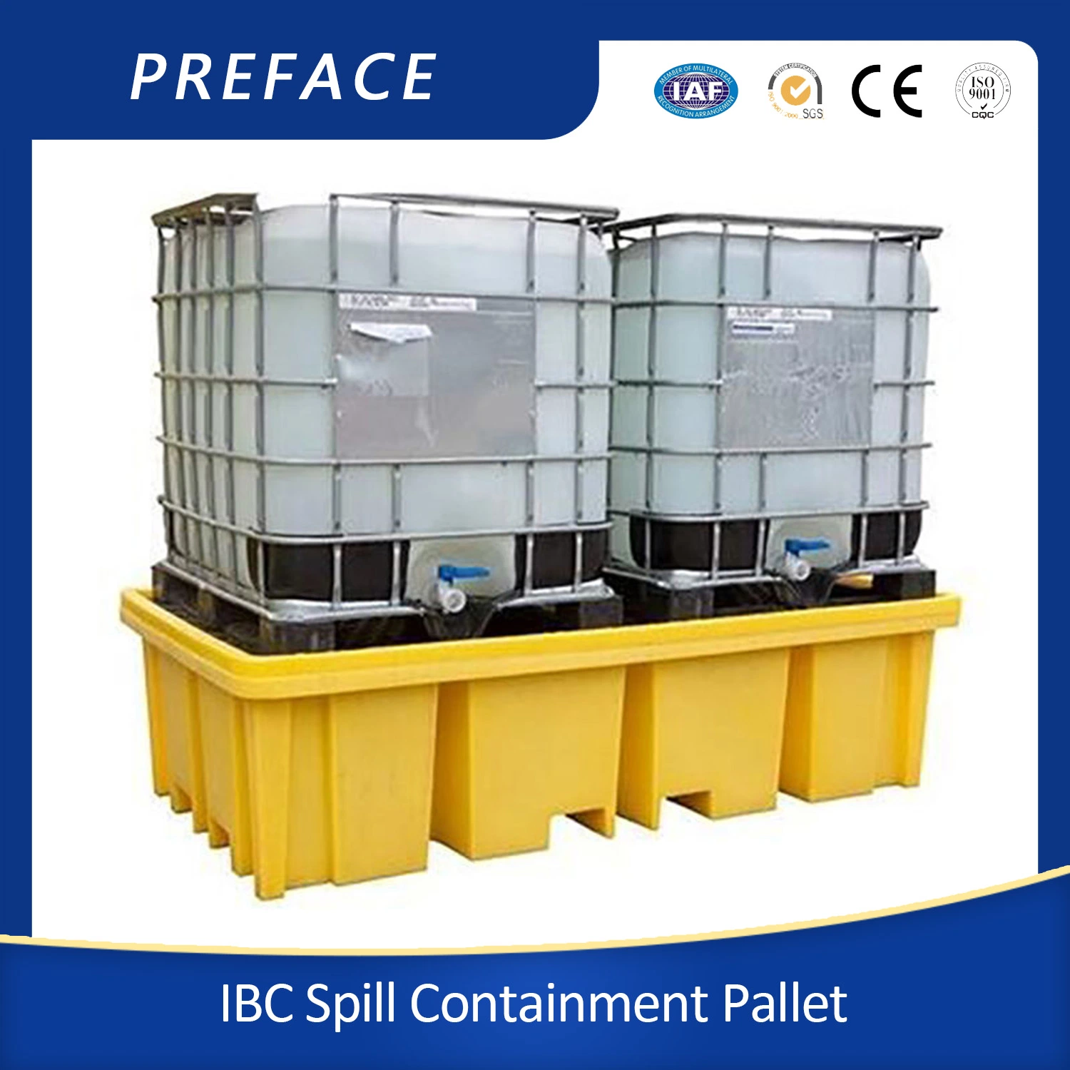 2200X1300X500mm 298gal IBC Removable Economical 100% Polyethylene Poly Two Double IBC Bund Spill Containment Pallet with Drain