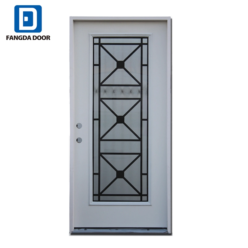 Full Lite Decorative Glass Modern Patio Prehung Front Steel Door