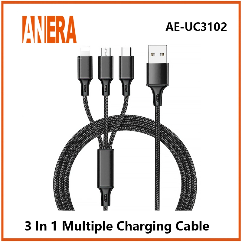 Hot Selling Flexible 3 in 1 Fast Charging Cable USB2.0 to Type-C&Android&Lightning Mobile Phone Cable