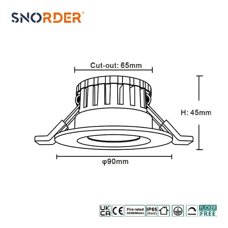 8W White Fire Rated Downlight 2700K-3000K-4000K-6000K Adjustable Beam 38&deg; /60&deg; IP65 Waterproof Downlight