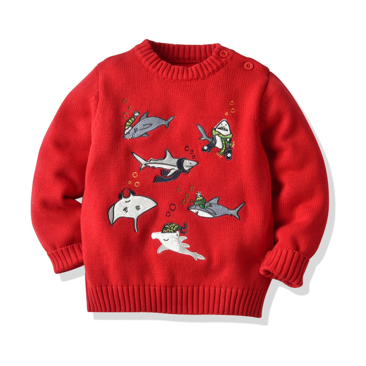 Boys Undersea Series Sweater Shark Pattern Pullover Knitwear