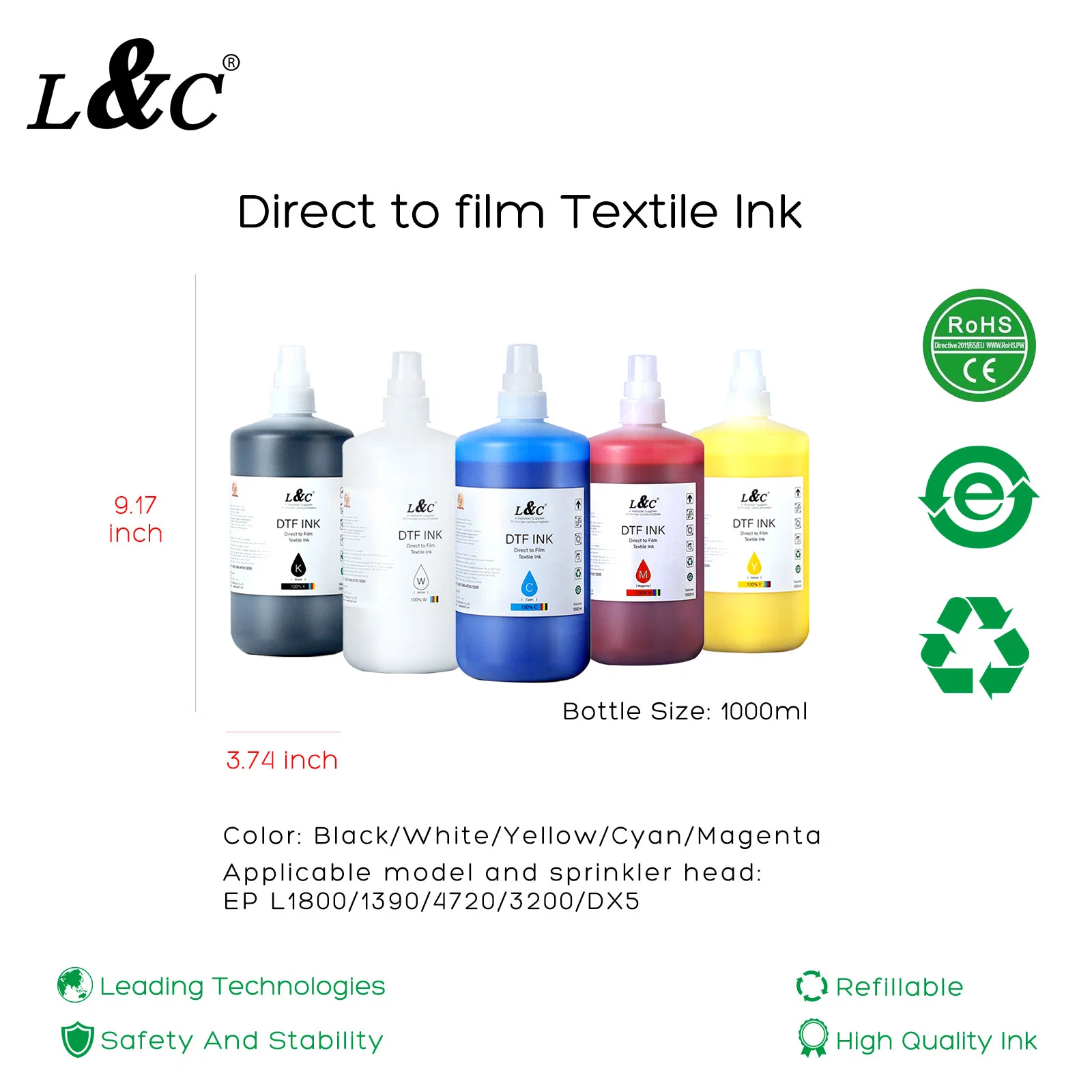 Fabrik direkt liefern 1000ml Textil Transfer DTF Pigment Tinte für Epson L1800