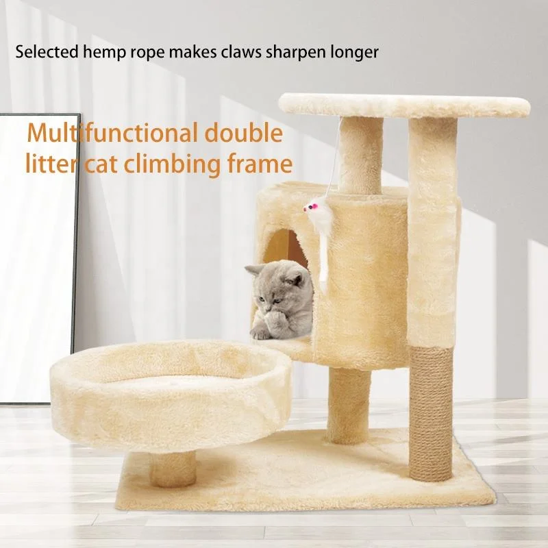 Factory Supply Natural Wood Multi-Level Cat Climbing Frame