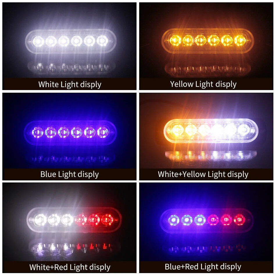 6LEDs 12W Strobe Mode Flash Side Lights DC 12V 24V Car LED Lamp Truck SUV Pick up Auto Lighting Accessories