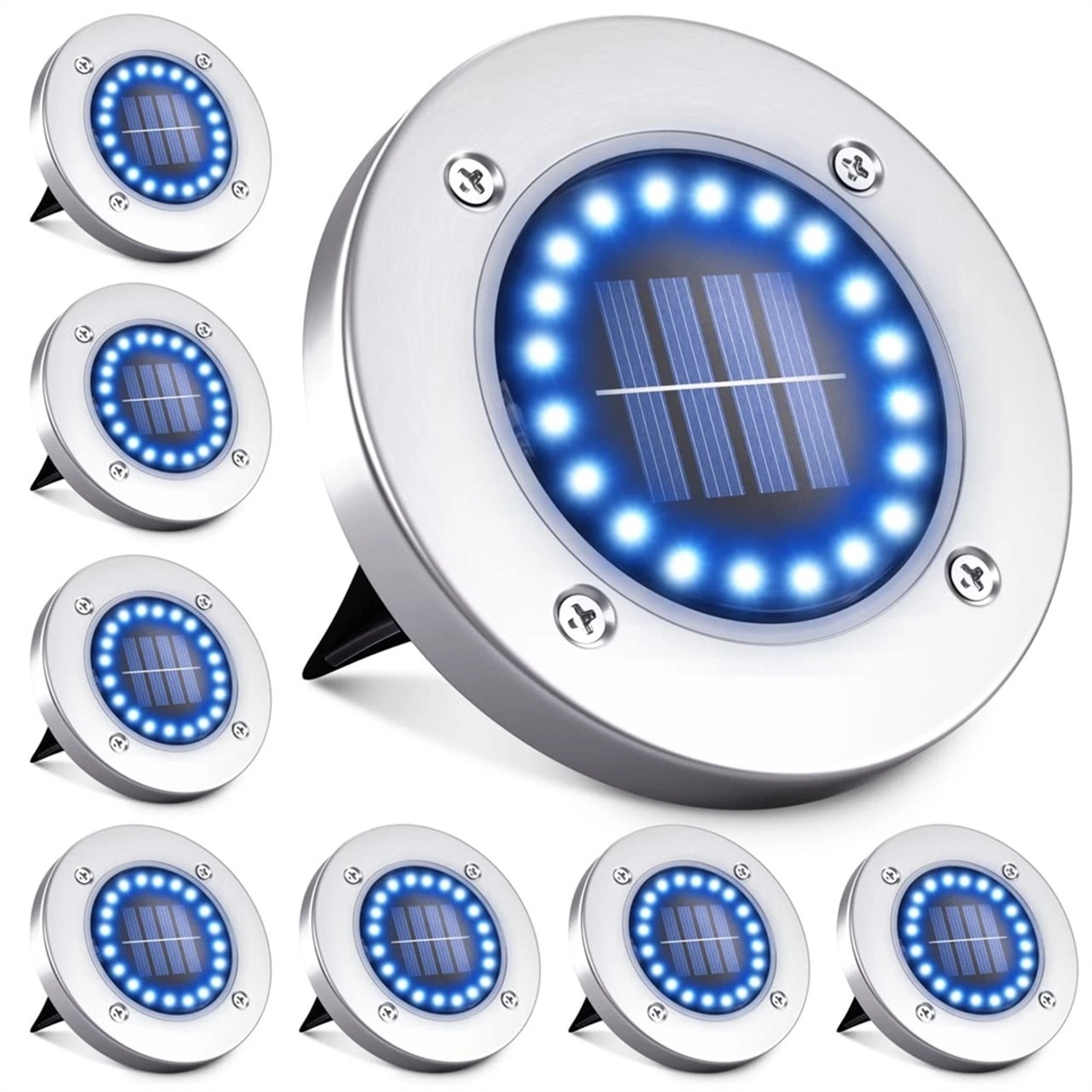 8LED Stainless Steel Lawn Light Outside Inground Recessed Solar Lamp