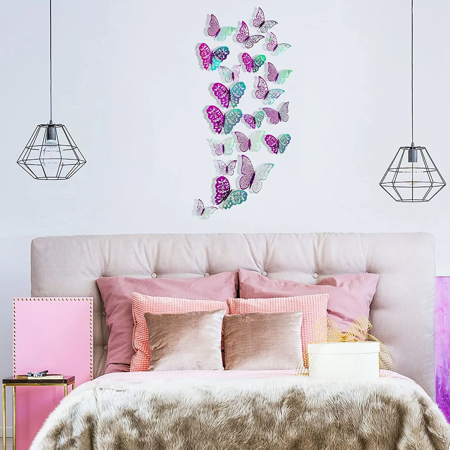 72 piezas 3D Butterfly Wall Art Sticker Set 3 tamaños Para el hogar del cuarto vivero Oficinas del salón niños dormitorio Cuarto de baño Living Decoración de la habitación (púrpura holográfico)