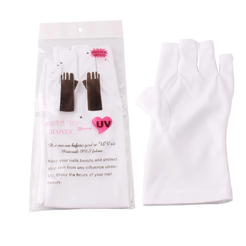 Guantes blancos de protección para manos sin dedos Upf50+ guante de protección anti UV Para lámpara de arte de uñas de gel