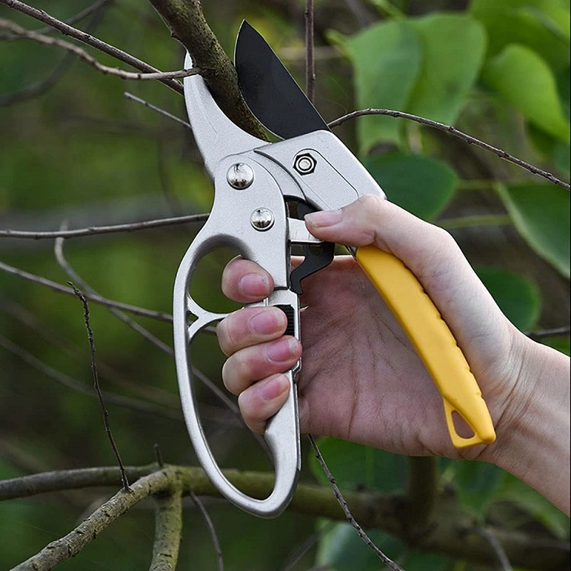 8" Multi-Purpose Garden Tool Shearing Branches Household Light Anvil Pruner Ratchet Pruning Shears Scissors