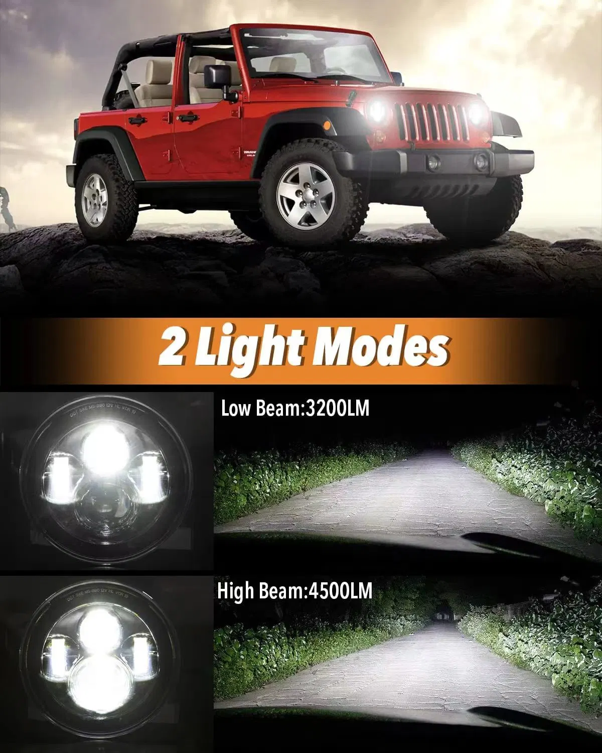 Universal 7'' LED Scheinwerfer H4 Abblendlicht rund Autos Lauflicht für Jeep JK Tj Lj CJ Lada Niva 4X4