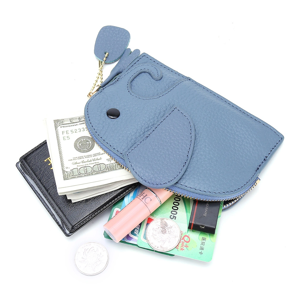 Small Leather Wallet, Grey 3D Cute Coin Wallet, Small Coin Purse with Key Ring for Women Girls, Mother's Day Gift