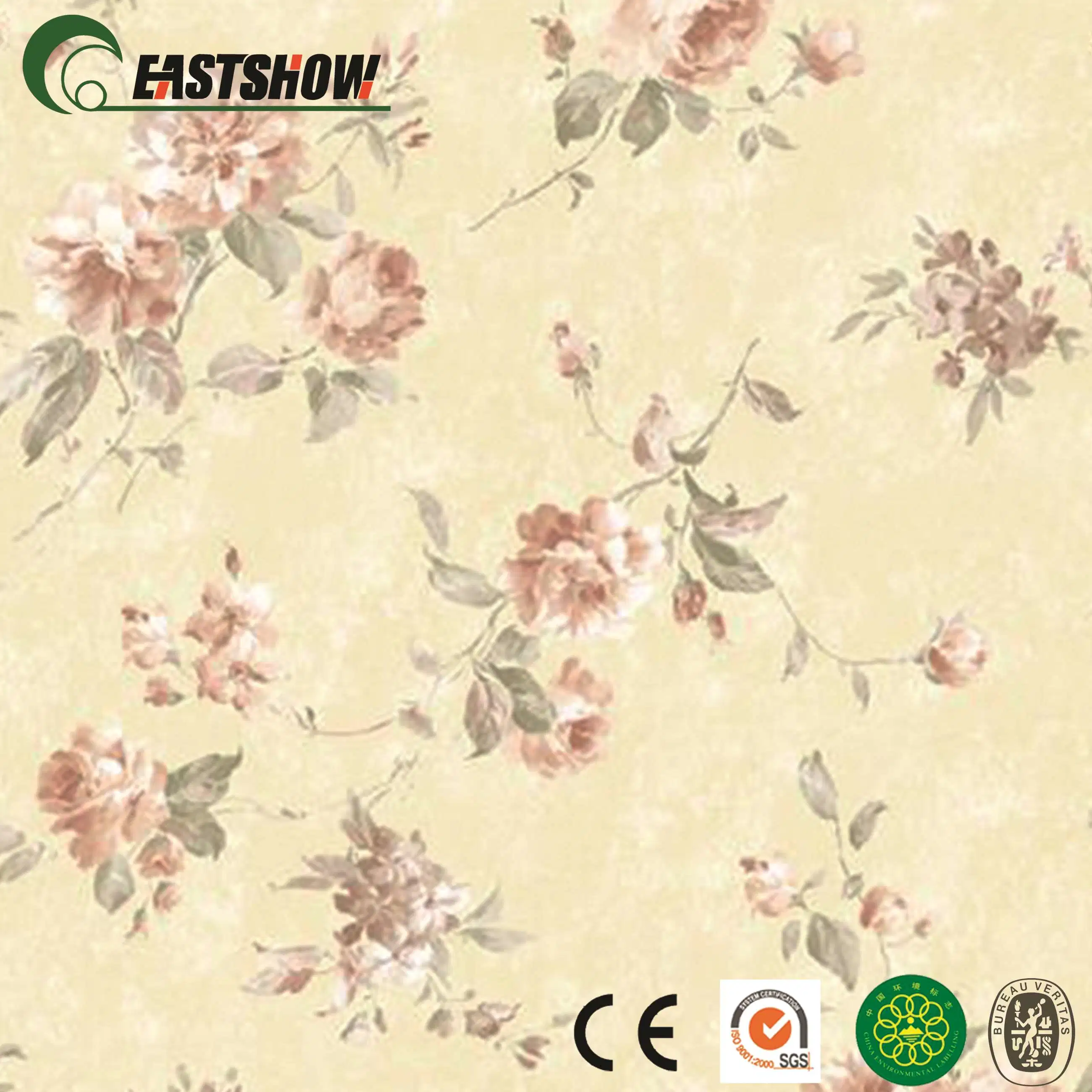 Elegante patrón de flores de papel de la pared de PVC para el hogar Decoración de pared