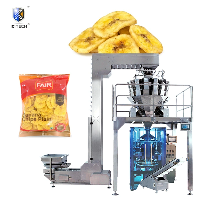 Kitech Factory High quality/High cost performance Automatic Banana Chips /Dried Fruit/Multihead Weigher Form Fill Seal Wrapping Flow Packaging Packing Filling Sealing Machine