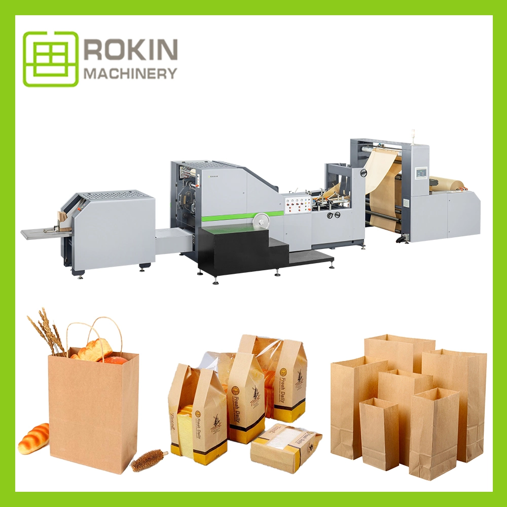 حقيبة ملابس ورقية ماكينة كيس ورق ماكينة صنع خط الإنتاج Rokin Brand Custom Takeway Food Kraft Paper Bags Machine