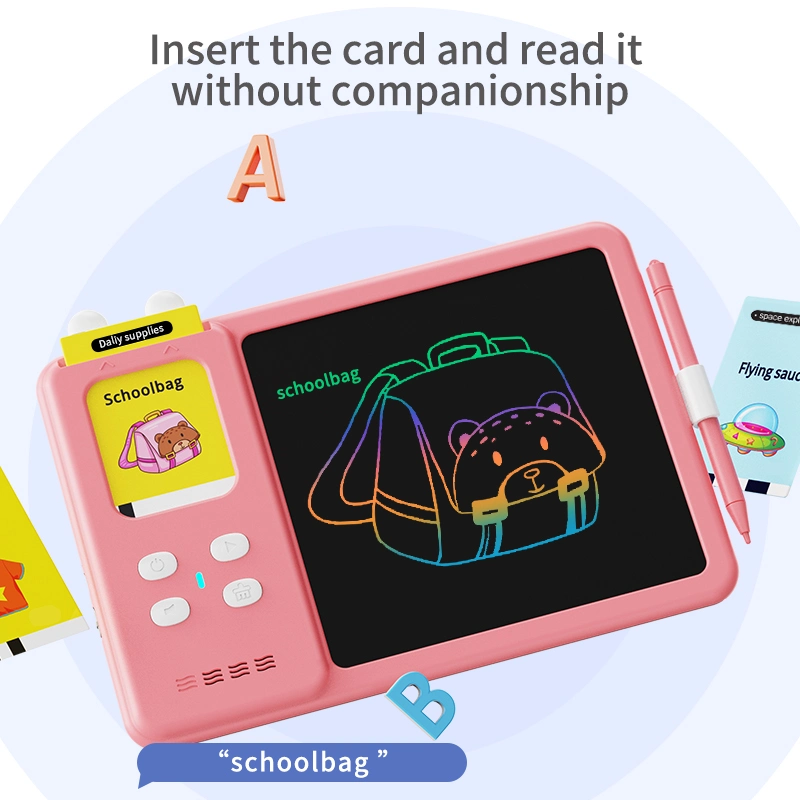 2-en-1 Montessori Machine d'apprentissage éducatif de thérapie du langage Écriture LCD Dessin Tablette Autisme Jouet sensoriel pour enfant Cartes flash parlantes en anglais pour enfants.