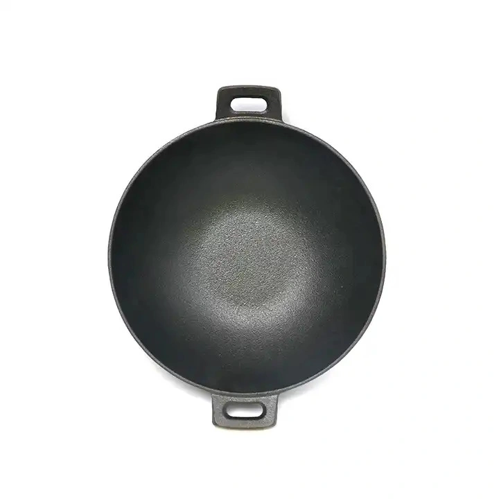 China High quality/High cost performance  36/40 Cm Cast Iron Wok Cooking Pot with Era Handle and Wooden Cover