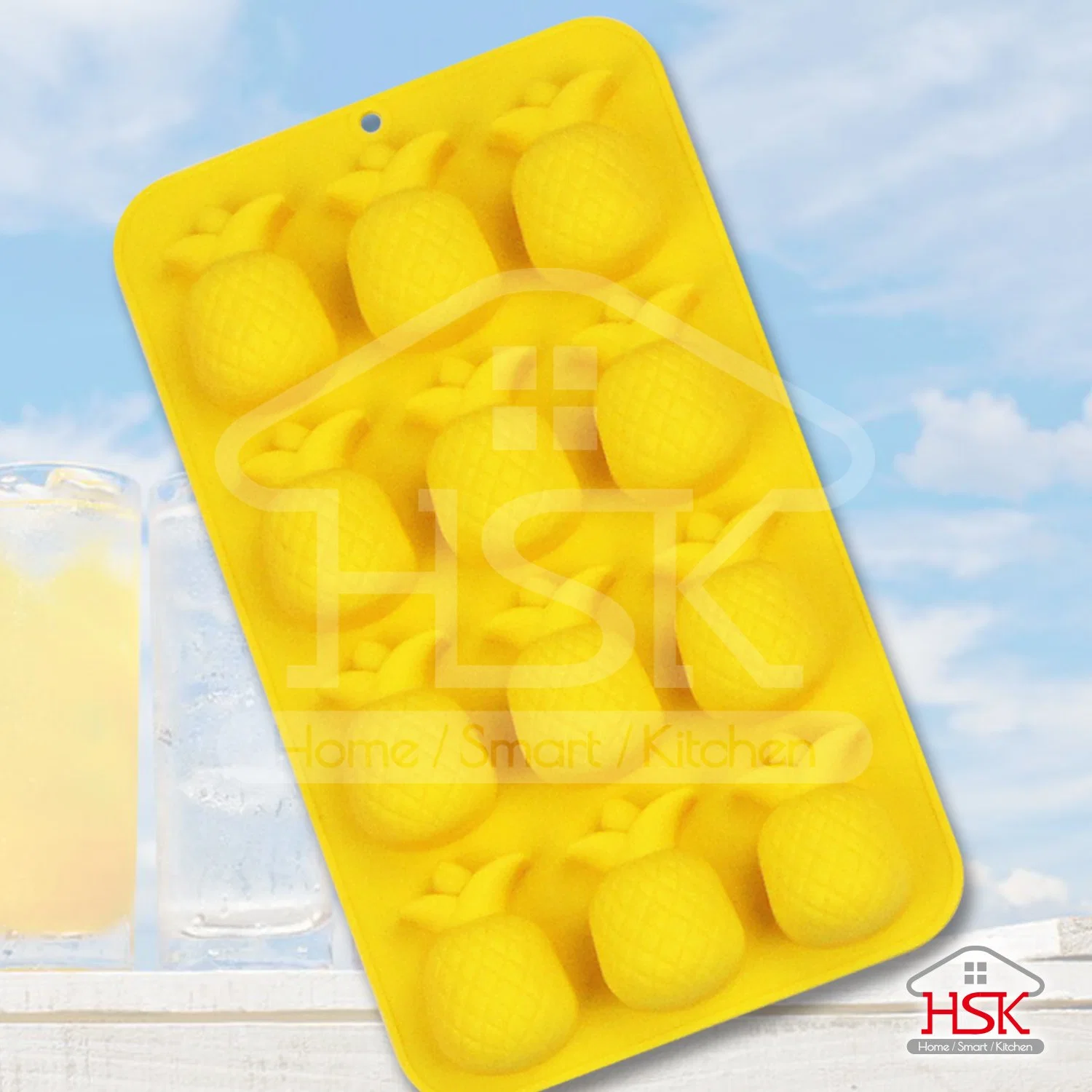 Silicone Ice Cube Tray/Maker/Mold with Pineapple Pattern Easy Release