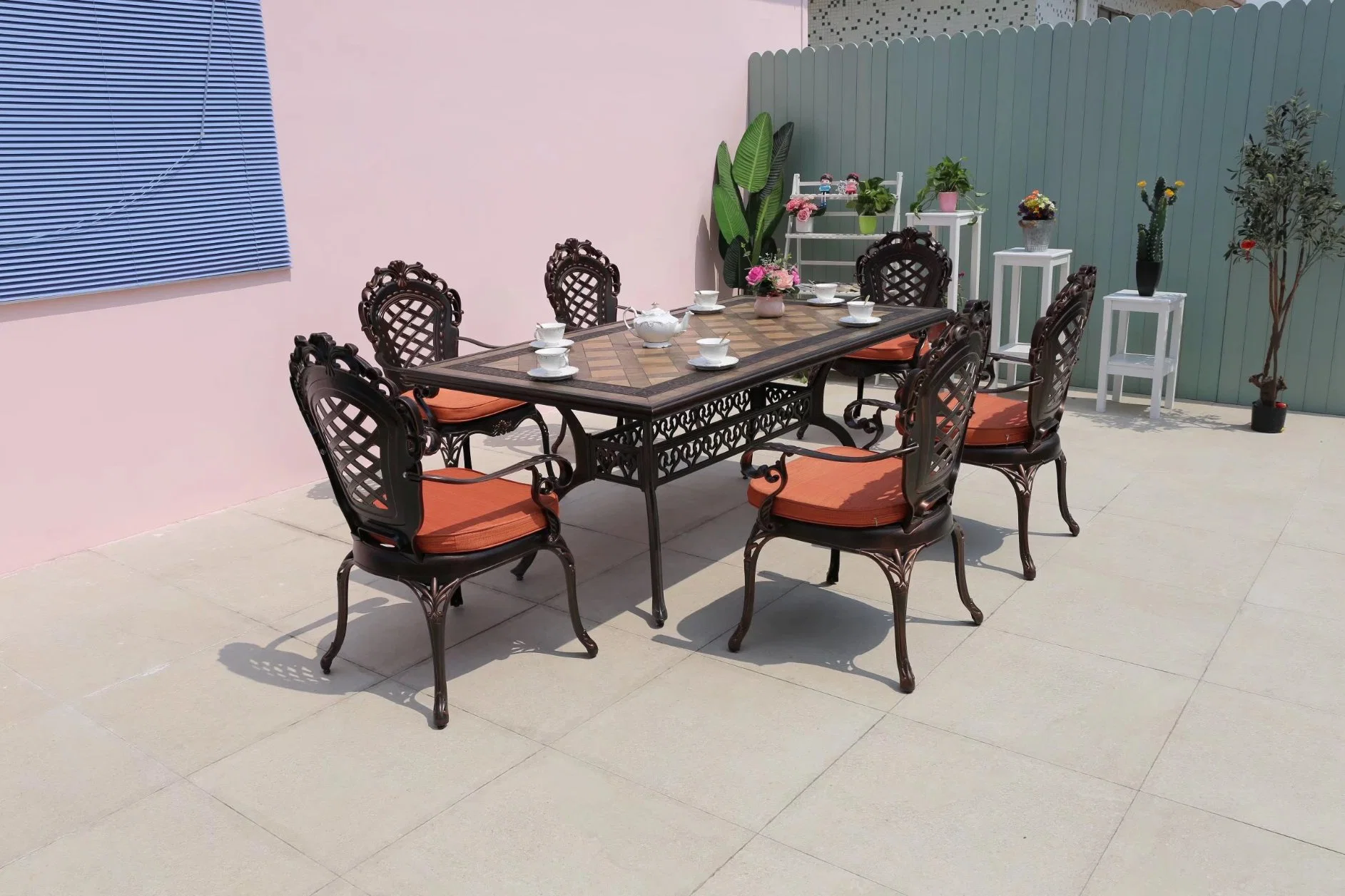 Outdoor Leisure Villa Courtyard Garden Balcony Recreational Cast Aluminum Furniture Combination Outdoor Open-Air Imitation Marble Table