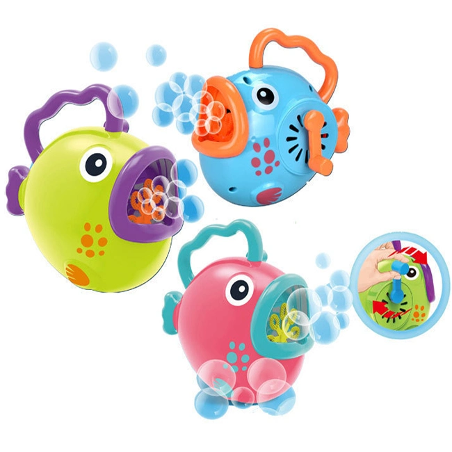Hand Cranked Cartoon Fish Bubble Machine Toy Blowing Soap Bubble Maker Game Set Cute Plastic Bubble Toys for Kids Summer Gift Toys Bubble